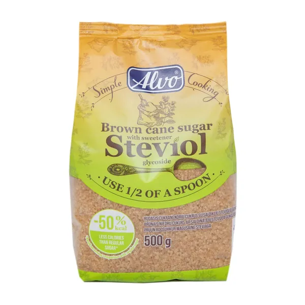 Brūnais cukurs Alvo ar stēvija saldināt. 500g