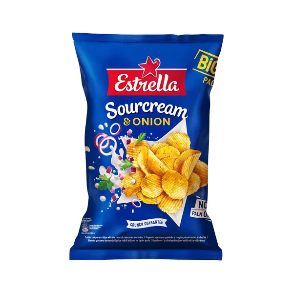 Čipsi Estrella sk.krējuma-sīpolu,rievoti 180g