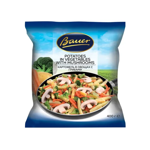 Kartupeļi Bauer ar dārzeņiem, sēn.,sald.400g