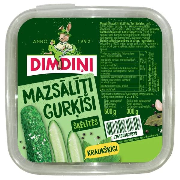 Mazsālīti gurķīši  šķēlītēs 500 g