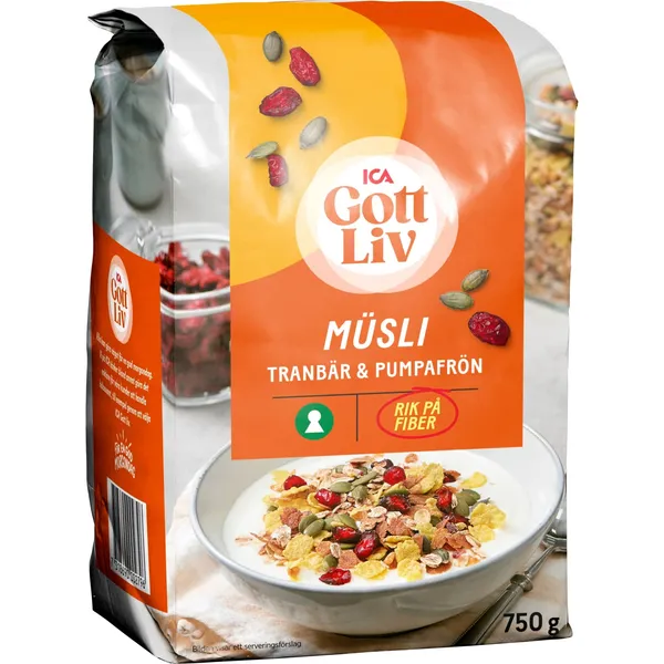 Musli ICA ar dzērvenēm un ķirbju sēklām 750g