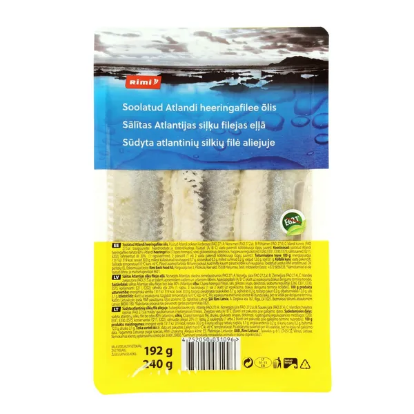Sālītas siļķu filejas eļļā Rimi 240g/192g