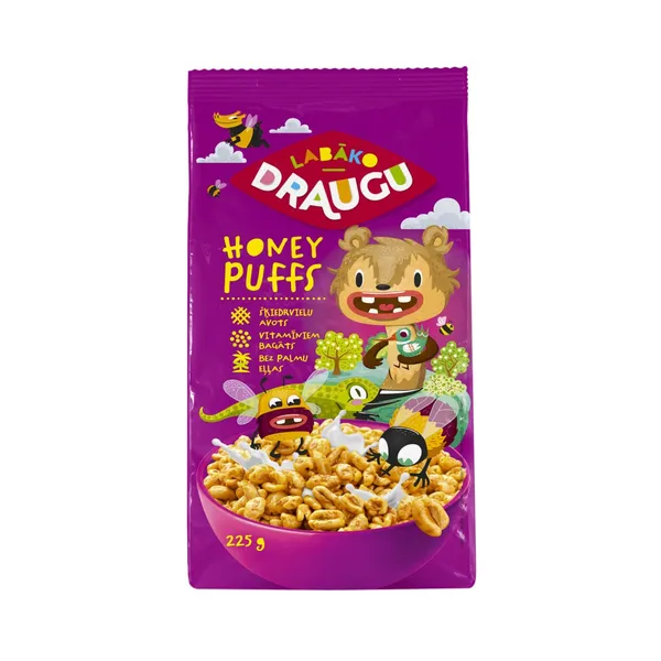 Sausās brokastis Draugu Honey Puffs 225g