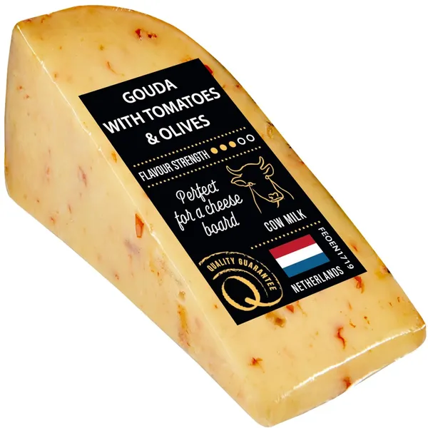 Siers Gouda ar tomātiem un olīvām Deli Q 130g