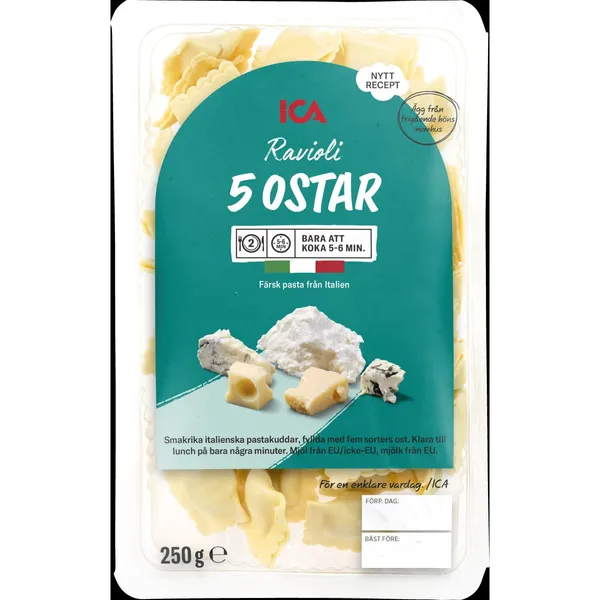 Sv. pasta ICA Ravioli ar 5 veidu sier. 250g
