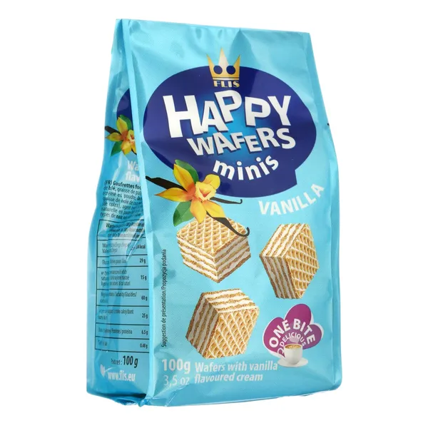 Vafeles Happy ar vaniļas garšas pild. 100g