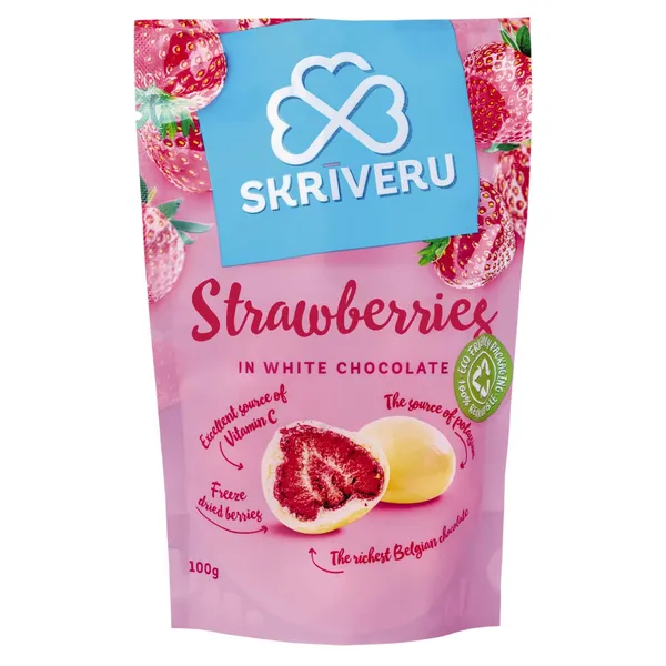 Zemenes Skrīveru baltajā šokolādē 100g